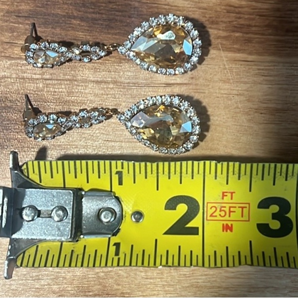 Long Drop Yellow Stone with Rhinestones Costume Jewlery ~ Great condition - Picture 9 of 10